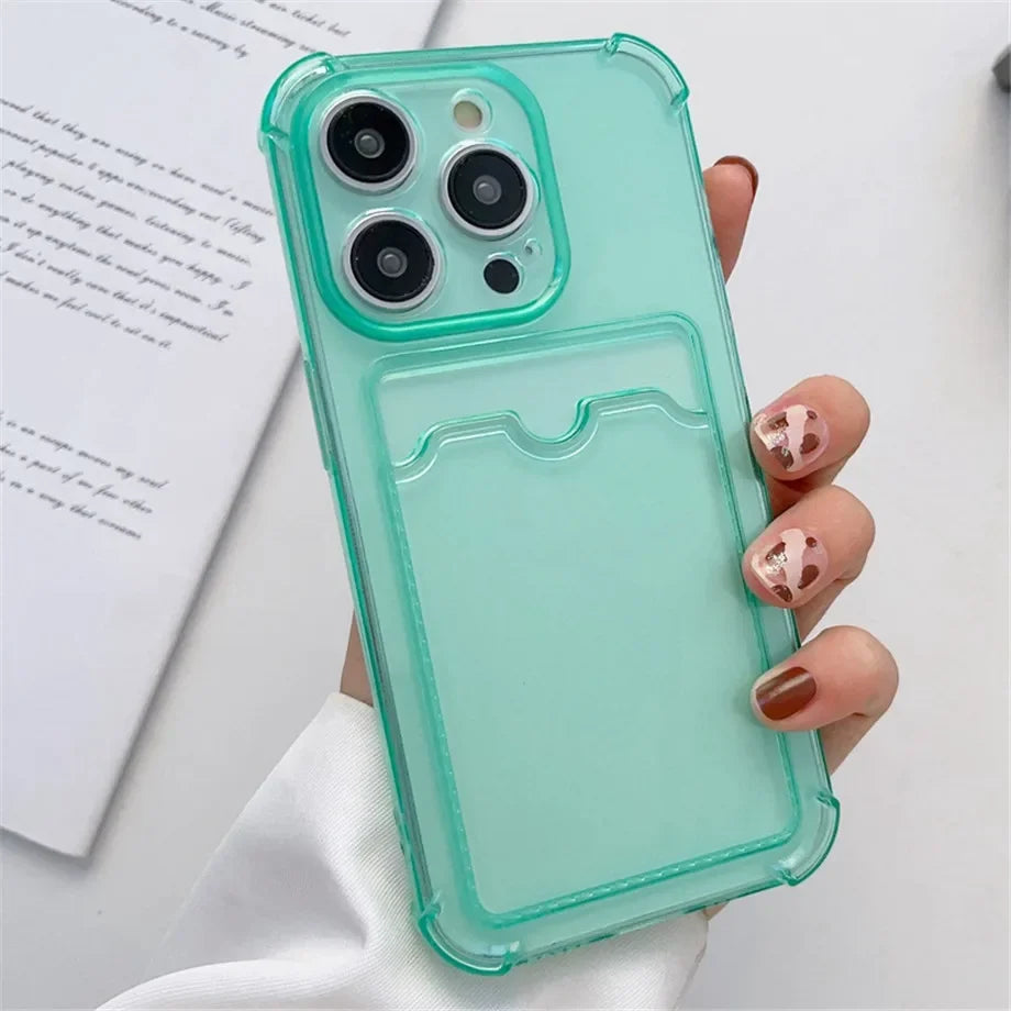 Przezroczyste Etui Portfelowe na Karty do iPhone 16 15 14 13 12 11 Pro Max Mini X XR 7 8 Plus Przezroczysta Odporna na Wstrząsy Miękka Obudowa