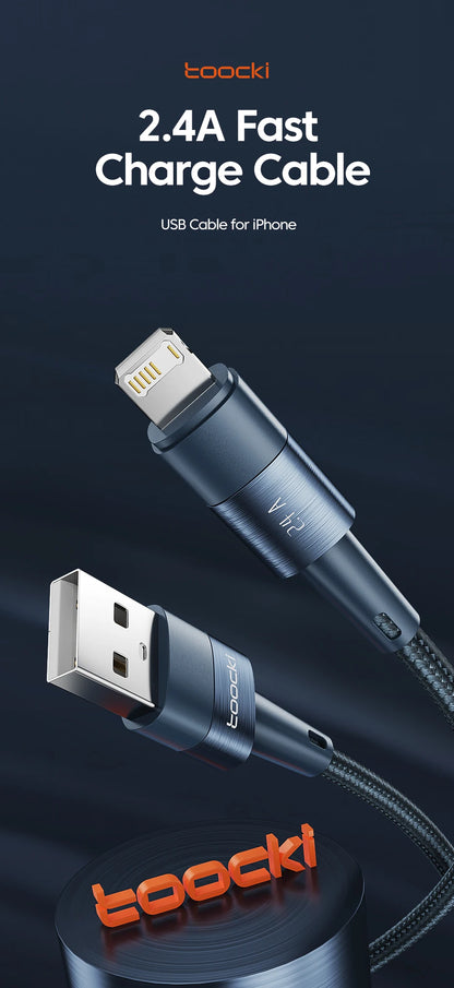 Toocki USB Cable For iPhone 14 13 12 Pro Max X XS XR 8 7 Plus iPad Fast Charging Charger Aluminum iP Cable For iPhone Data Cord