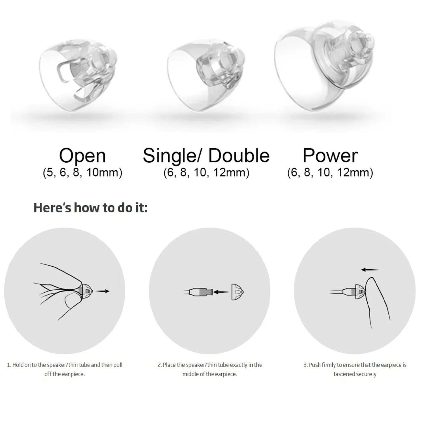 Hearing Aid Domes for Oticon Replacements,Minifit Open Bass Vent Domes(6mm/8mm/10mm/12mm),Universal Domes for Oticon Hearing Aid
