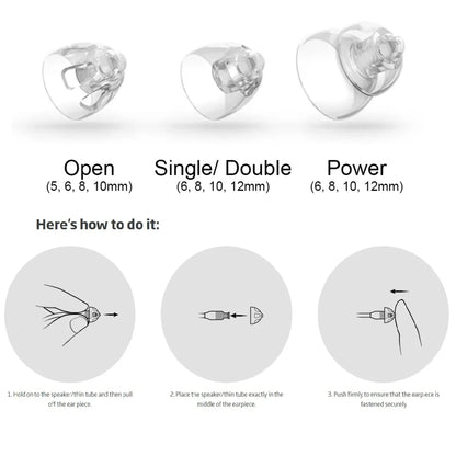 Hearing Aid Domes for Oticon Replacements,Minifit Open Bass Vent Domes(6mm/8mm/10mm/12mm),Universal Domes for Oticon Hearing Aid