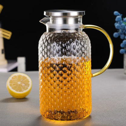 JUSTINLAU Cold Water Jug Heat-resistant Glass Teapot Large Capacity Rice Grain Pattern Boil Water Kettle for Kitchen and Dining