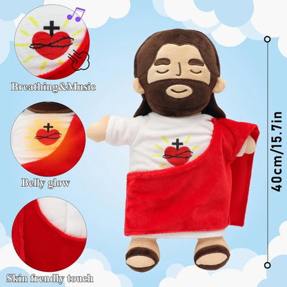 Breathing Jesus Plush Toy Soft Calming Sacred Heart Comfort Plushie for Kids, 4 Breathing Modes, Easter Christmas Gift