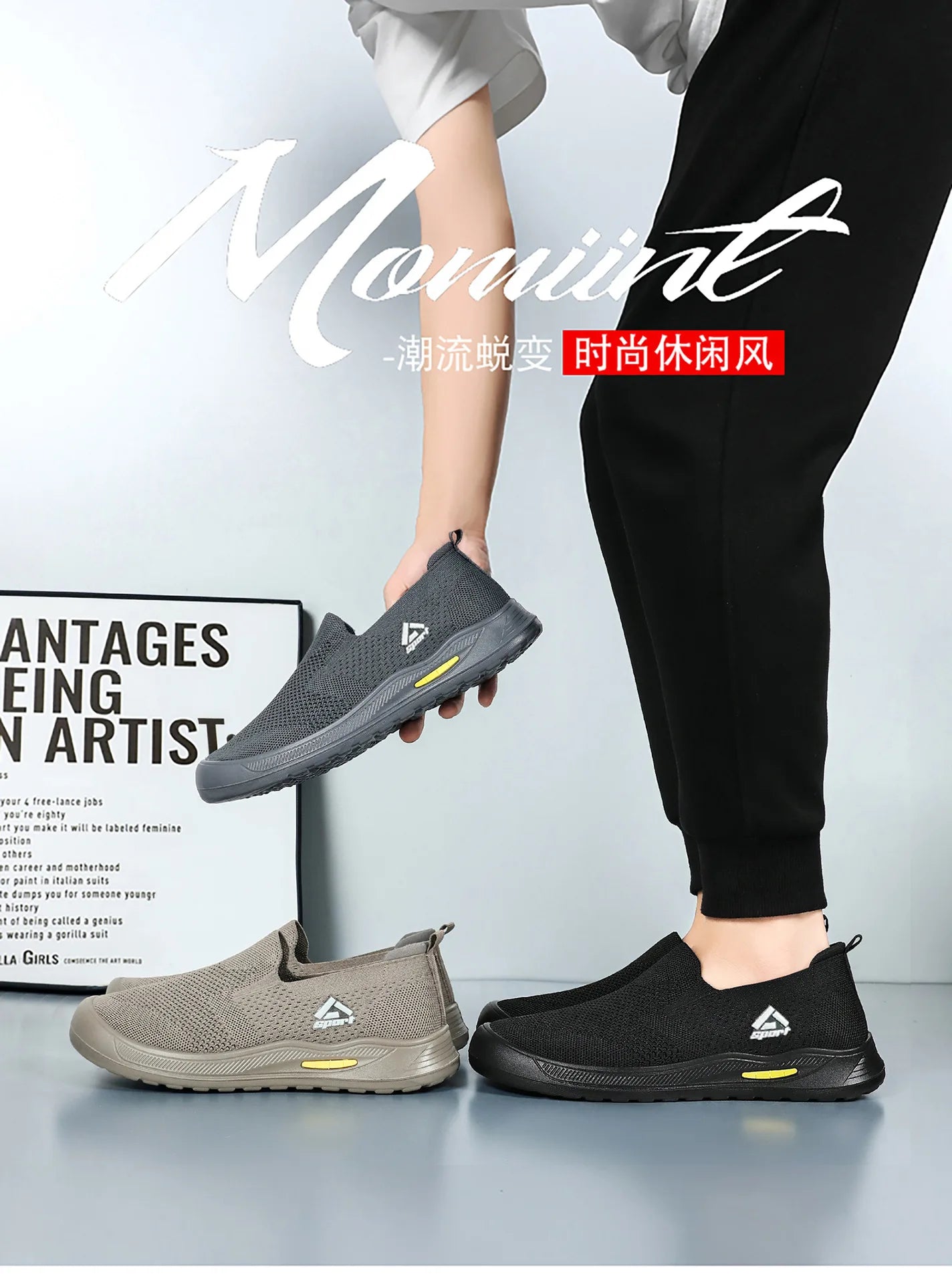 Men's Breathable Mesh Canvas Slip-On Shoes Anti-Odor Lightweight Soft Sole Casual Loafers Male Sneakers Summer cotton shoes