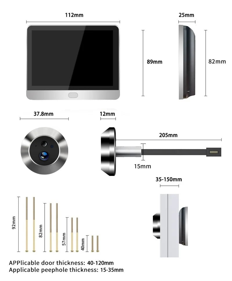 Tuya Smart 3MP  WiFi Peephole Video Door Camera Security one-way Audio Night Vision 4.3' HD Video Door Eye Camera