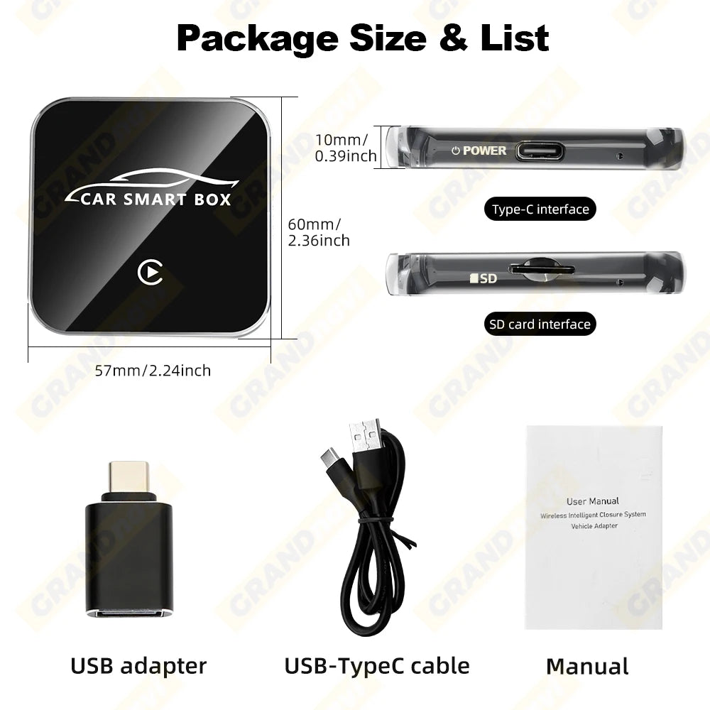 Grandnavi Android 13 3in1 CarPlay Ai Box Wireless Android Auto USB Adapter For Youtube Netflix Tiktok Universal AI Box Plug Play
