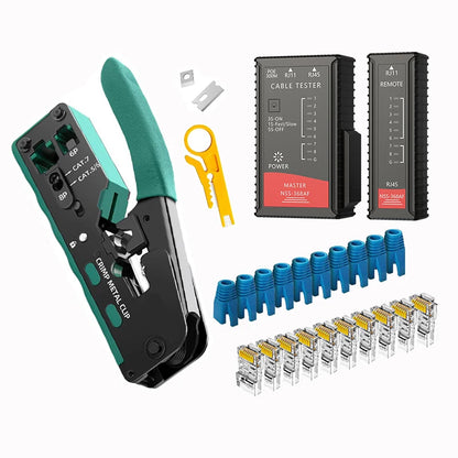 New Rj45 Rj12 Rj11 Pass Through Crimp Plier Cat7 Cat6 Cat6A Cat5 Cat5e Stripping Crimping Tool with 8P/6P Ethernet Connectors