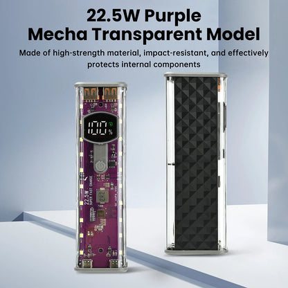 22.5W/45W 18650 Power Bank Case Fast Charging DIY Transparent Battery Storage Box Digital Display USB Type-C Battery Holder