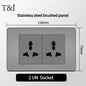 118 US Mexico Grey Stainless Steel Brushed 2way Electrical Light Switch Home Wall Socket Plug Double USB Type-C Power Outlet