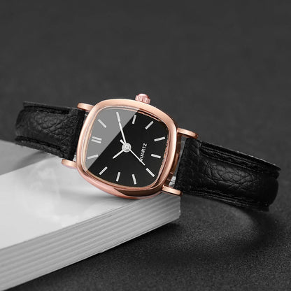 Fashion Minimalism Women Watches Small Square Dial Leather Strap Quartz Watch for Girls Clock（Without Box）