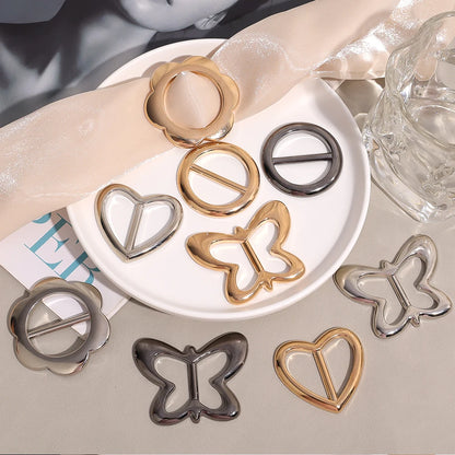 T-shirt Heart Butterfly Scarf Brooches Silk Scarf Buckle Brooch Shawl Ring Clip Scarves Fastener Knotted Button Pin Accessories