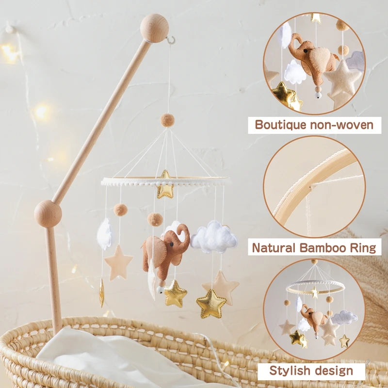 Baby Mobile Crib Bed Bell Musical Rattles Toys Soft Felt Cartoon Animal for Infants Nursery Mobiles Forest Animals Crib Toys