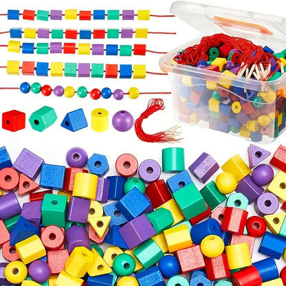 Colorful Large Lacing Beads Montessori Toy, Kids Fine Motor Threading Beads Game, Preschool Sensory Learning Easter Gift