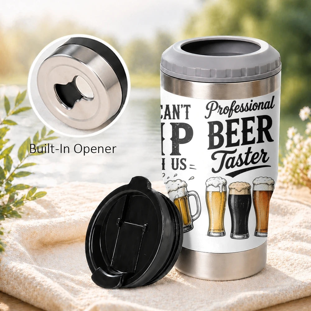 Funny Beer Quotes Vacuum Flasks 4-in-1 Stainless Steel Can Cooler Insulated Beer Soda Coffee Holder Dual Lids Fits 12oz