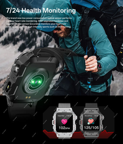 2026 Military Outdoor Smart Watch Men's GPS Flashlight Bluetooth Call 2.01" AMOLED Screen 3ATM Waterproof Sports Smartwatch Hw12
