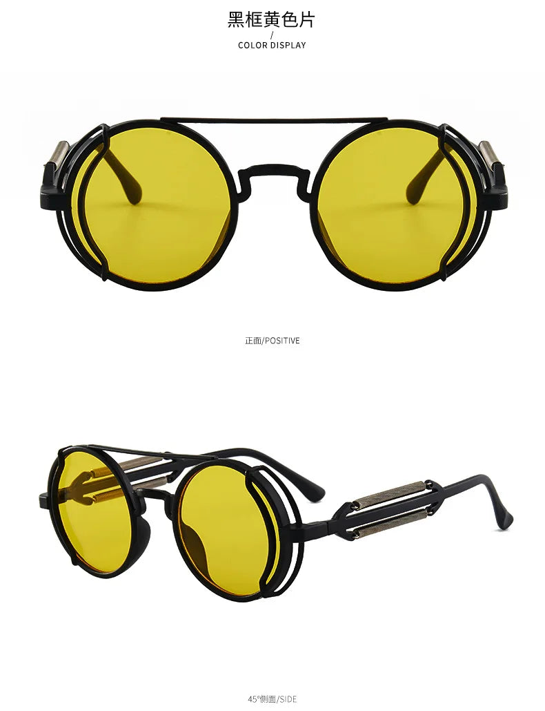 Klasyczne gotyckie okulary przeciwsłoneczne Steampunk Luksusowa marka Projektant Wysokiej jakości męskie i damskie retro okrągłe okulary przeciwsłoneczne z oprawką z PC