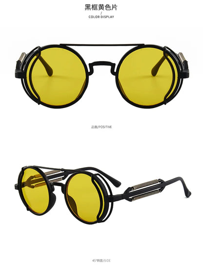 Klasyczne gotyckie okulary przeciwsłoneczne Steampunk Luksusowa marka Projektant Wysokiej jakości męskie i damskie retro okrągłe okulary przeciwsłoneczne z oprawką z PC