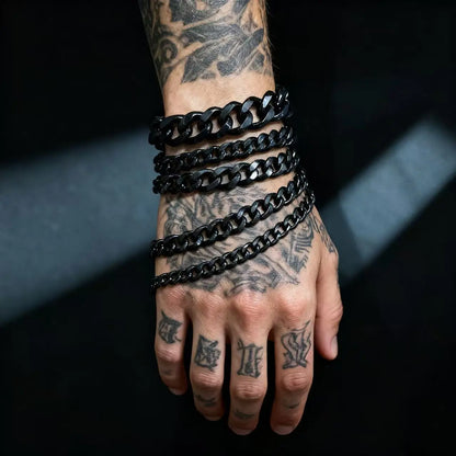 HNSP 3MM-15MM Thick Stainless Steel Cuban Chain Bracelet For Men Hand Jewelry Punk Street Style Accessory