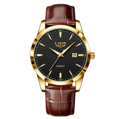 LIGE Military Watch For Men Fashion Business Watch Men Casual Leather Sport Waterproof Men's Quartz Wristwatches Reloj Hombre