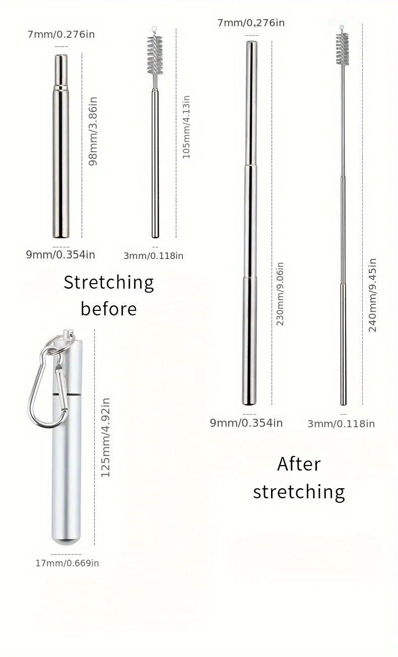 304 Stainless Steel Retractable Straw Kit, Portable Aluminum Tube, Outdoor Folding Straw Kit, with Cleaning Brush, Colors, Trave