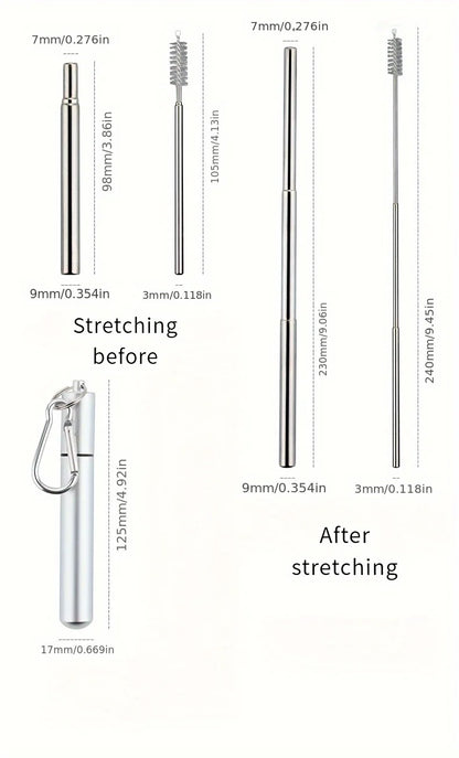304 Stainless Steel Retractable Straw Kit, Portable Aluminum Tube, Outdoor Folding Straw Kit, with Cleaning Brush, Colors, Trave