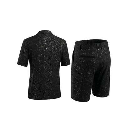 KIDWHXR Man Summer 2-piece Outfit Patchwork Short Sleeve Blazer Male Straight-leg Shorts Men Sequins Wedding Party Suit Set