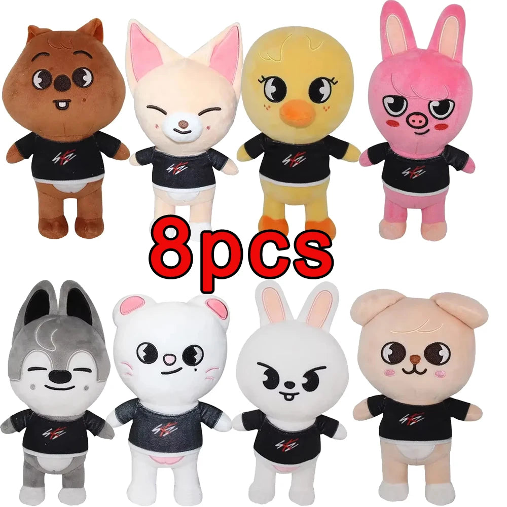 8pcs Skzoo Plush 25cm Kpop Cartoon Stuffed Animal Plushies Stray Kids Plush Doll Toys Kawaii JYP Adults KZ Fans Keychain  Gift