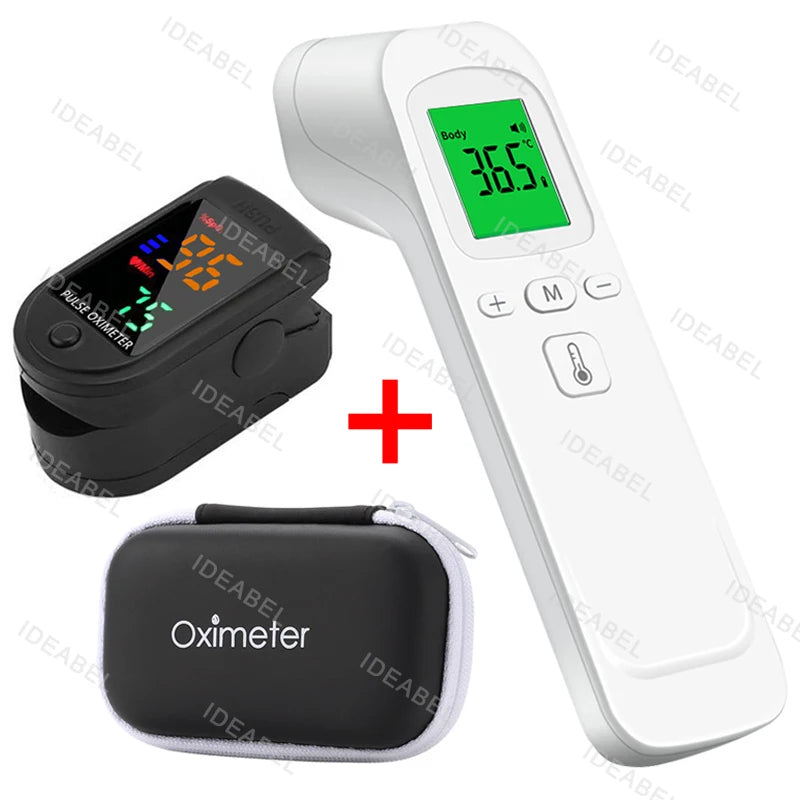 Household Infrared Thermometer Digital Non Contact LCD Laser Thermometer Tool Handheld IR Temp Pyrometer Finger Pulse Oximeter