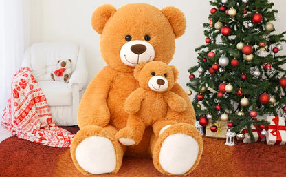 MorisMos Mom and Baby Giant Teddy Bear, 39inch Large Teddy Bears Stuffed Animal Plush for Baby Shower, Orange