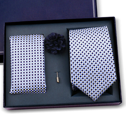Elegant Ties For Men Classic Paisly Neck Tie Pocket Square Brooch Set With Gift Box Mens Business Wedding Suit Accessories