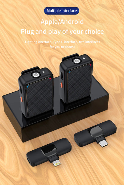 Wireless Lavalier Microphone Portable Audio Video Recording Mini Mic for iPhone Android Live Broadcast Gaming Phone Mic