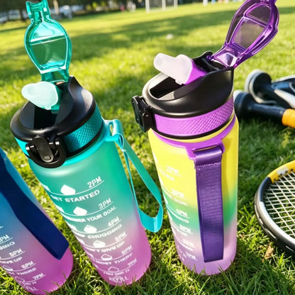 Gradient Color 1000ml Plastic Water Bottle with Straw Leak-Proof Sports Water Bottle for Outdoor Travel Fitness Cycling