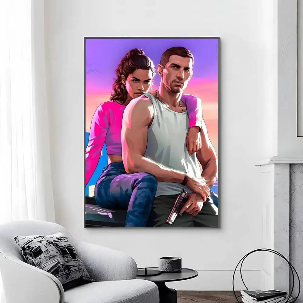 Game Grand T Auto posters Self-adhesive Paper Print Home Living Room Bedroom Entrance Bar Cafe Art