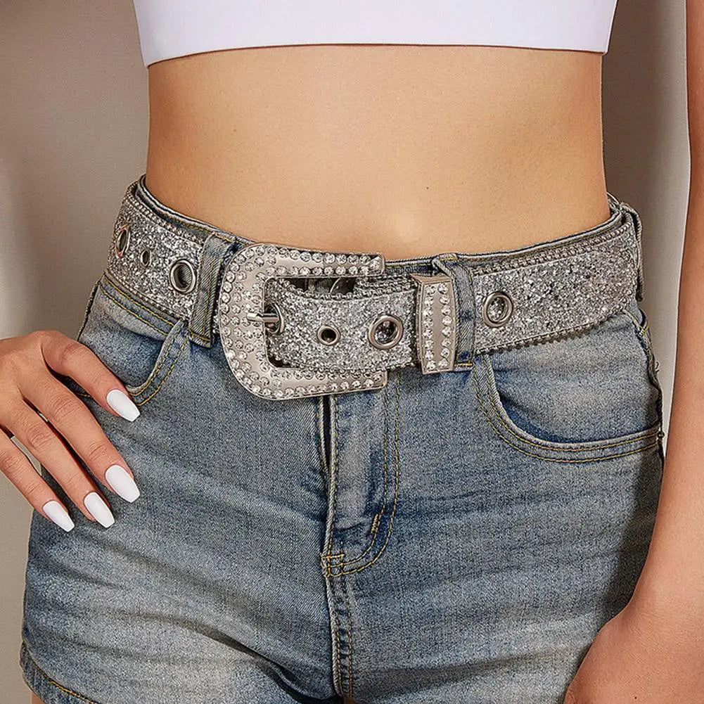 Women's Rhinestone Belt Shiny Sequined Jeans Waistband European American Fashion Decoration Versatile Glamorous Waist Chain