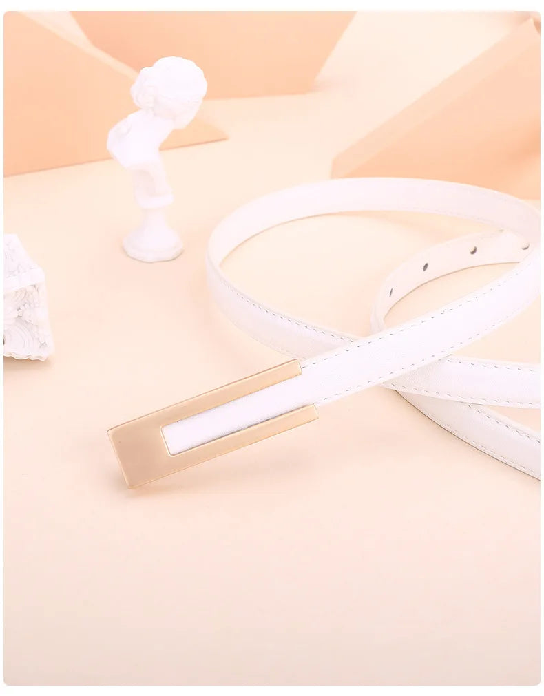 Ladies fashion cowhide leather belt; thin waist belt; versatile decoration; slimming dress; suit accessory; belt for women