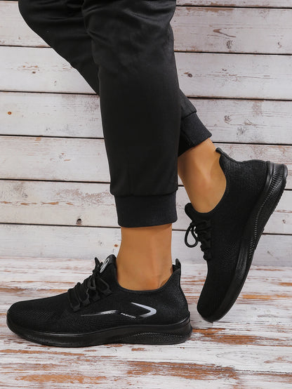Men Breathable Knitted Running Shoes Anti Slip Trainers Arch Support Shock Absorbing EVA Sole Low Top Lace Up Sports Footwear