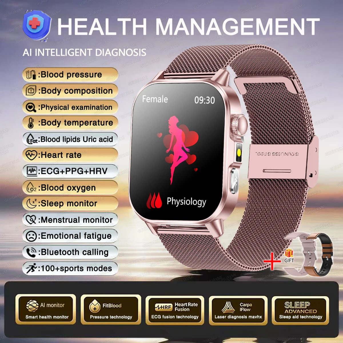 2026 New Accurate Diagnosis Smart Watch ECG Blood oxygen BP Uric acid Lipids Health HD AMOLED Screen call Smart watch Men Women