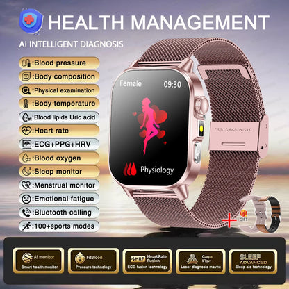 2026 New Accurate Diagnosis Smart Watch ECG Blood oxygen BP Uric acid Lipids Health HD AMOLED Screen call Smart watch Men Women