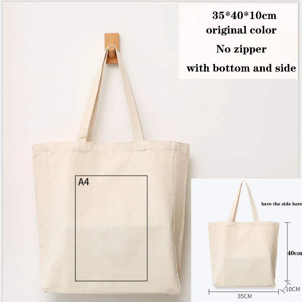 Canvas Cotton bag grocery handbag Foldable Fabric tote bag portable Storage organizer Shopping bag for woman Cloth organizer bag