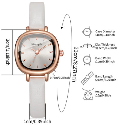 5PCS Fashion Square Women Quartz Watch Ultra-fine Leather Strap Wristwatches Heart Jewelry Set Relogio Feminino (Without Box)