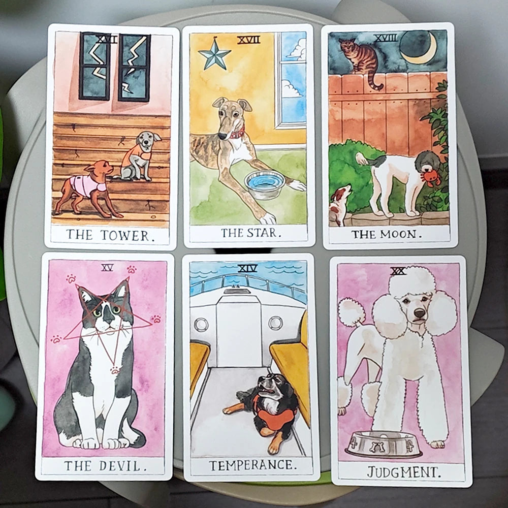 Dog Tarot Deck in Rigid Box, 78 Pcs Cards Inspired By Wise Companion Printed on 350GSM Double-embossed Cardstock - 12*7cm