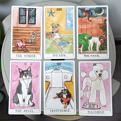 Dog Tarot Deck in Rigid Box, 78 Pcs Cards Inspired By Wise Companion Printed on 350GSM Double-embossed Cardstock - 12*7cm