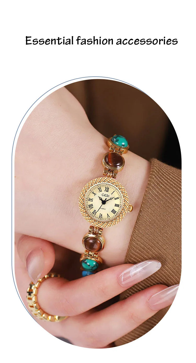 Women Bracelet Watch Ancient Luxury Premium Cat Eye Stone Colorful chain Watches Waterproof Ladies Fashion Quartz Wristwatch
