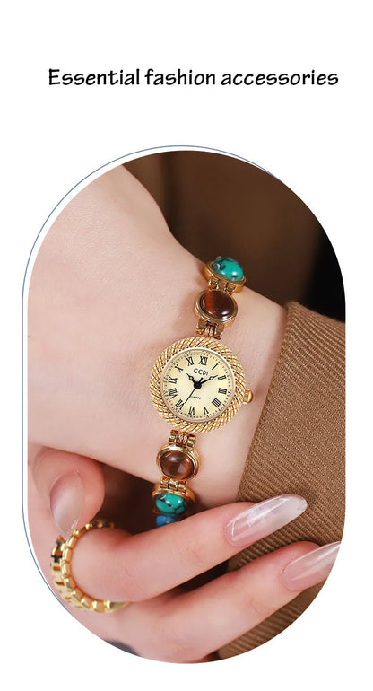 Women Bracelet Watch Ancient Luxury Premium Cat Eye Stone Colorful chain Watches Waterproof Ladies Fashion Quartz Wristwatch