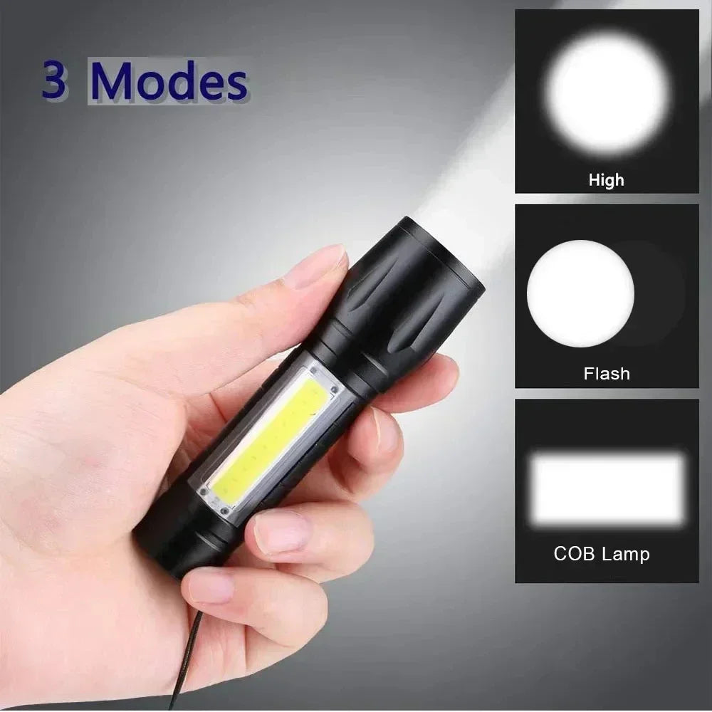 Portable COB+LED Camping Light Flashlight USB Rechargeable Zoom Tactical Torch Lamp Waterproof Emergency Torch Christmas Gift