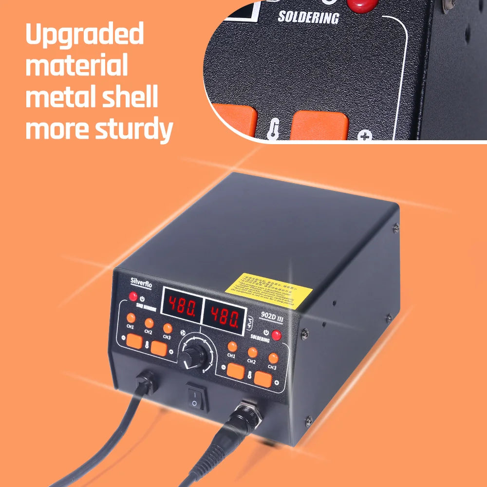 Silverflo 902D-III Rework Soldering Station 2 in 1 Hot Air  Welding Station with 3 Pre-set Channels,Sleep Mode for SMD Rework