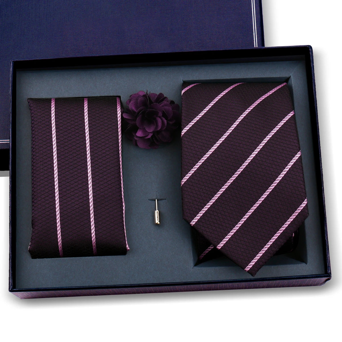 Elegant Ties For Men Classic Paisly Neck Tie Pocket Square Brooch Set With Gift Box Mens Business Wedding Suit Accessories