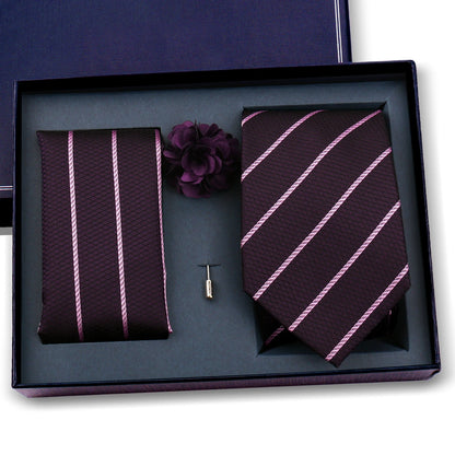 Elegant Ties For Men Classic Paisly Neck Tie Pocket Square Brooch Set With Gift Box Mens Business Wedding Suit Accessories