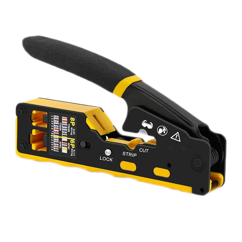 RJ45 Crimp Tool Kit Pass Through Cat6 Crimping Tool For Cat5 Cat5e Cat6 8P8C Connector, All-in-one Ethernet Crimper