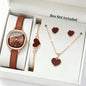 5PCS/Set Elegant Square Women Quartz Watch Leather Strap Wristwatches Heart Jewelry Set Relogio Feminino (Without Box)