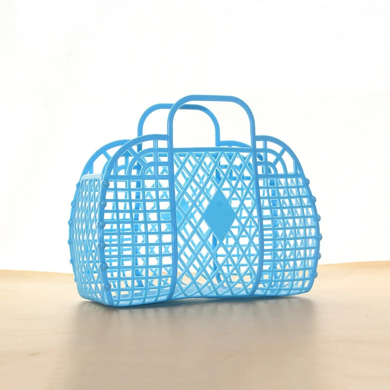 Summer Jelly Bag Portable Vegetable Basket Hollow Jelly Bag Girl Large Capacity Holiday Handbag Jelly Beach Tote Bags Organizer